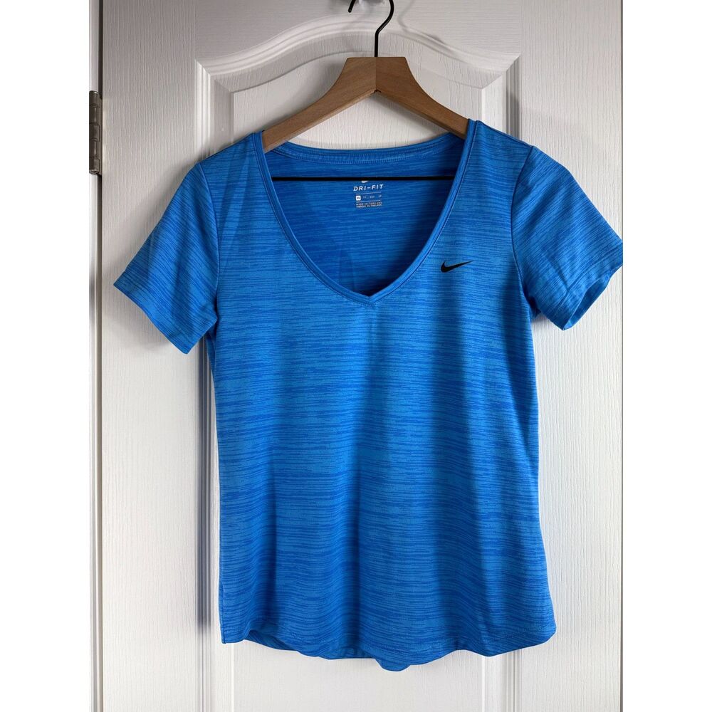 Nike Dri-Fit Women's Short Sleeve V-Neck Top T-Shirt Activewear Blue Size XS
